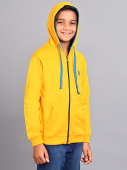 ZION - Boys Solid Front Open Hooded Sweatshirt with Embroidery Yellow