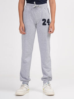ZION - Boys Solid Joggers with Numeric Applique Grey