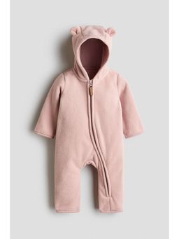 H&M - Unisex Pink Hooded Fleece All-In-One Rompersuit