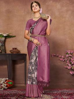 SANSKAR - Pink Geometric Pure Khadi Silk Zari Digital Print Saree with Unstitched Blouse