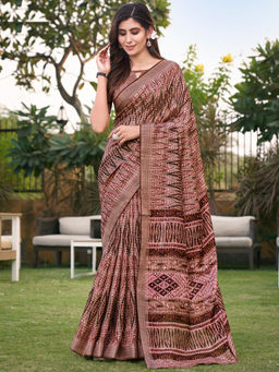 SANSKAR - Multi-Color Cotton Abstract Zari Bordered Printed Saree with Unstitched Blouse