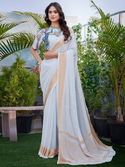 SANSKAR - Grey Pure Chiffon Woven Weaved Bordered Saree with Unstitched Blouse