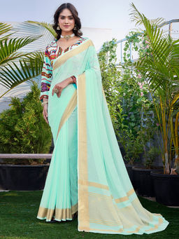 SANSKAR - Aqua Pure Chiffon Woven Weaved Bordered Saree with Unstitched Blouse