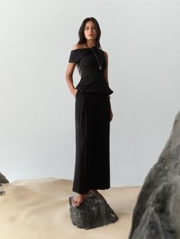 Pomelo - High Waist Side Pleated Detail Wide Leg Trousers