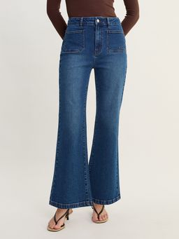 Pomelo - High Rise Flare Jeans - Blue