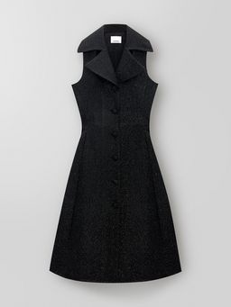 Pomelo - Sleeveless Notch Lapel Button Down Tweed Mini Dress - Black