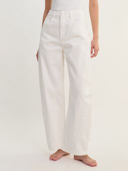 Pomelo - High Waist Wide Leg Denim Pants - White