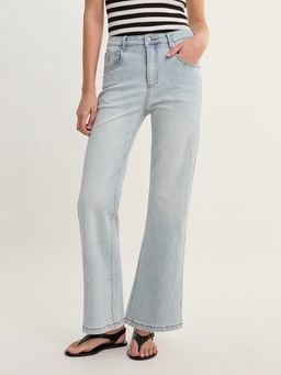 Pomelo - High Waist Straight Leg Denim Pants - Light Blue