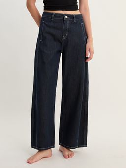 Pomelo - High Waist Wide Leg Denim Pants - Blue