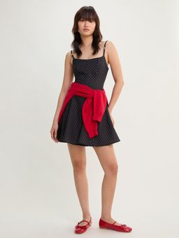 Pomelo - Polka Dot Flare Mini Dress - Black