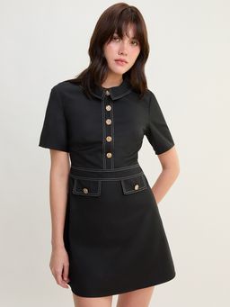 Pomelo - Collared Mini Dress - Black
