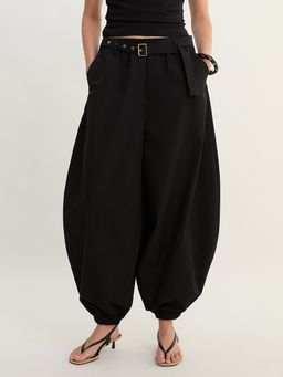 Pomelo - Belted Balloon Wide Leg Pants - Black