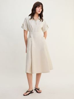 Pomelo - Button Front Collared Midi Dress - Ivory