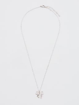 Pomelo - Crystal Bow Pendant Necklace - Metallic Silver
