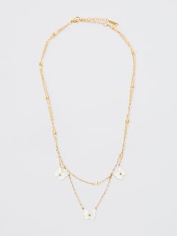 Pomelo - Pearl Flower Pendant Necklace - Gold
