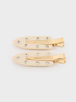 Pomelo - Crystal Studded Hair Clips - Cream