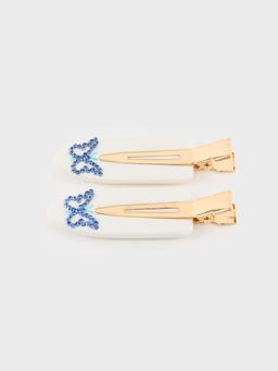Pomelo - Beaded Butterfly Hair Clip - White