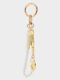 Pomelo - Pearl and Heart Charm Keyring - Gold