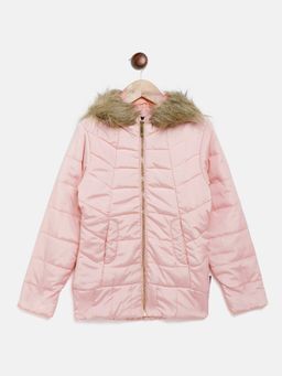 CRIMSOUNE CLUB - Girls Pink Solid Hooded Jacket