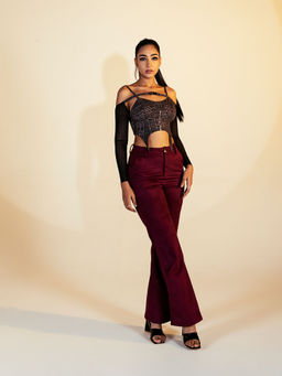 Lea Clothing - Amada Red Faux Suede Flare Pants