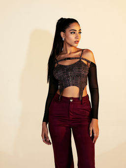 Lea Clothing - Vera Burgundy Plaid Suspender Corset