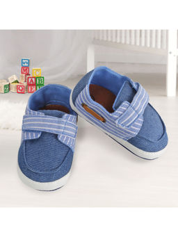 Baby Moo - Striped Blue Velcro Booties