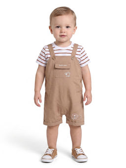 MINI KLUB - Brown Dungaree With White Striped Cotton T-Shirt
