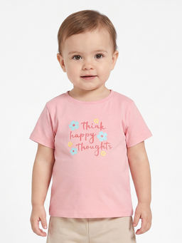 MINI KLUB - Pink Cotton Floral Slogan Printed T-Shirt