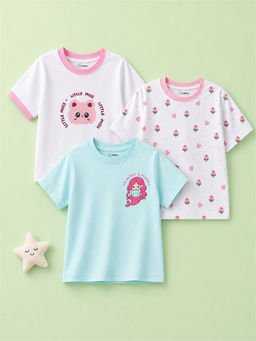 Kidbea - Cotton Graphic Crew Neck Short Sleeve Regular Fit T-Shirts (Pack of 3)