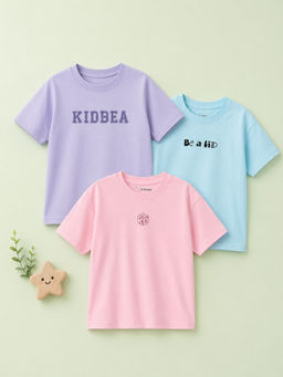 Kidbea - Unisex Cotton Graphic Crew Neck Short Sleeve Regular Fit T-Shirts (Pack of 3)