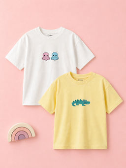 Kidbea - Unisex Cotton Graphic Crew Neck Short Sleeve Regular Fit T-Shirts (Pack of 2)