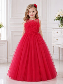 Toy Balloon Kids - Girls Party Wear Gown Full Length Gown-Red