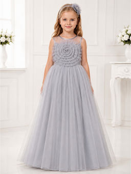 Toy Balloon Kids - Girls Party Wear Gown Full Length Gown-Grey
