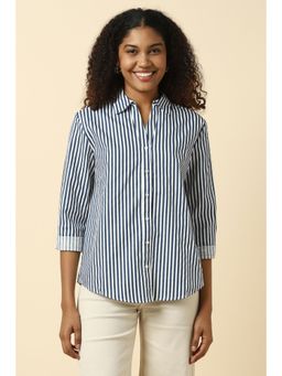 Allen Solly - Women Navy Blue Stripes Full Sleeves Shirt