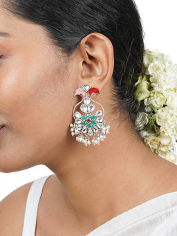 Teejh - Roopangi Red and Green Silver Oxidised Earring