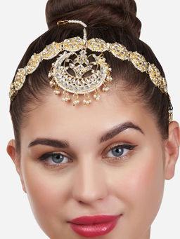 Zaveri Pearls - Gold Tone Kundan & Pearls Bridal Crescent Matha Patti Style Maangtikka