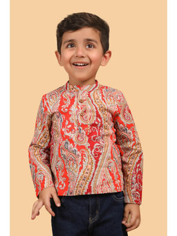 Calin Kids - Boys Red Printed Short Kurta