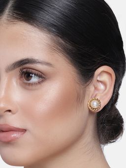 Estele - Gold Plated Pearl Floral Stud Pendant Set for Women