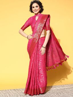 Odette - Silk Blend Red Woven Designer Saree with Unstitched Blouse