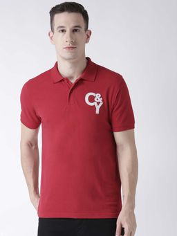 Club York - Men Red Solid Polo Collar T-Shirt