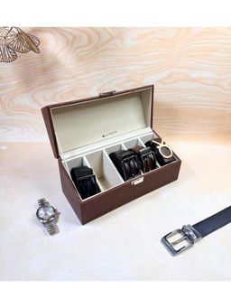 La Trove - Leather 5 Slot Belt Organizer Open Box Brown