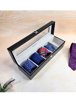 La Trove - Leather 5 Slot Tie Organizer Open Box Black