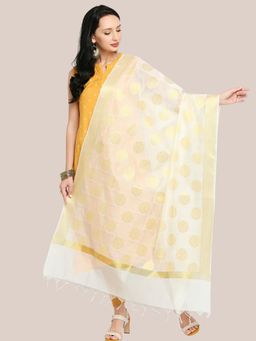 Dupatta Bazaar - Womens Off White Banarasi Silk Dupatta