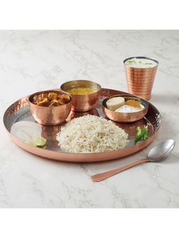 HomeTown - Sapphire Steel with Copper Finish Maharaja Thali Set of 5 in Copper Colour