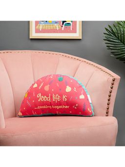 HomeTown - Good Life Reversible Cooking Together Digital Printed Shaped Cushion 27x47 Cm
