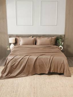House of Owlet - Warm Cocoa Solids 400TC 100% Cotton Flat Super King Bedsheet with 2 Pillow Covers