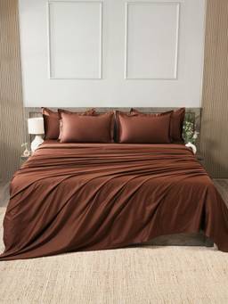 House of Owlet - Cocoa Roast Solids 400TC 100% Cotton Flat Super King Bedsheet with 2 Pillow Covers