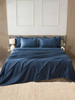 House of Owlet - Royal Navy Solids 400TC 100% Cotton Flat Super King Bedsheet with 2 Pillow Covers