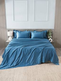 House of Owlet - Peacock Teal Solids 400TC 100% Cotton Flat Super King Bedsheet with 2 Pillow Covers