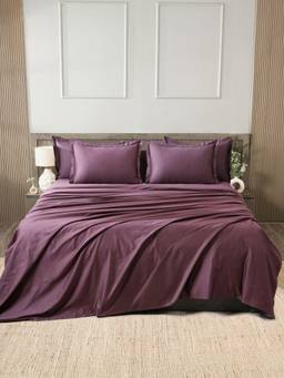 House of Owlet - Vintage Plum Solids 400TC 100% Cotton Flat Super King Bedsheet with 2 Pillow Covers